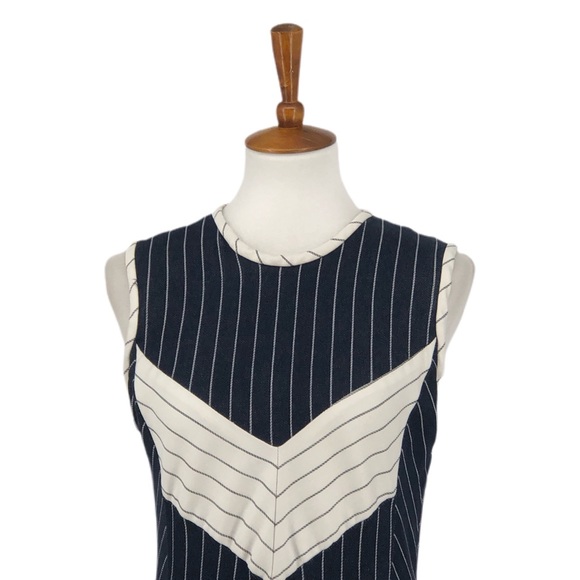 Wai Ming Navy Pinstripe Joy Fit and Flare Dress - Picture 3 of 9